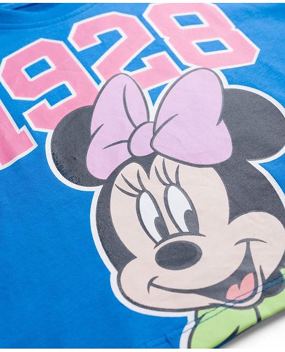 Babyhug Disney 100% Cotton Knit Half Sleeves Cut N Sew Top & Skirt With Minnie Mouse Front & Back Print - Multicolour
