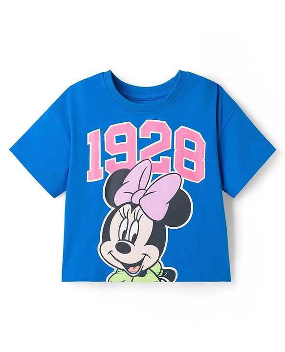 Babyhug Disney 100% Cotton Knit Half Sleeves Cut N Sew Top & Skirt With Minnie Mouse Front & Back Print - Multicolour