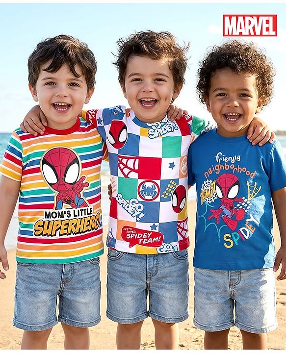 Babyhug Marvel 100% Cotton Knit Half Sleeves T-Shirt With Spider Man Graphic Pack of 3 - Multicolour