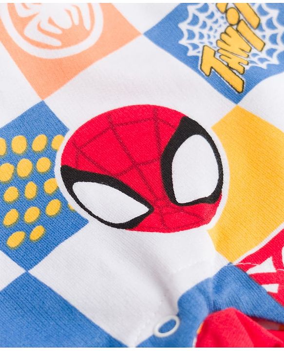 Babyhug Marvel Single Jersey Knit Half Sleeves Striped T-Shirt & Dungaree with Spiderman Print - Multicolor