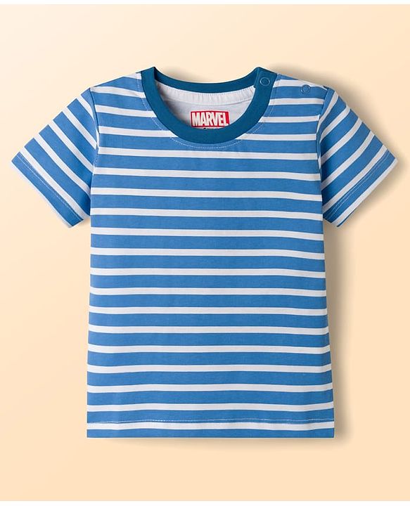Babyhug Marvel Single Jersey Knit Half Sleeves Striped T-Shirt & Dungaree with Spiderman Print - Multicolor