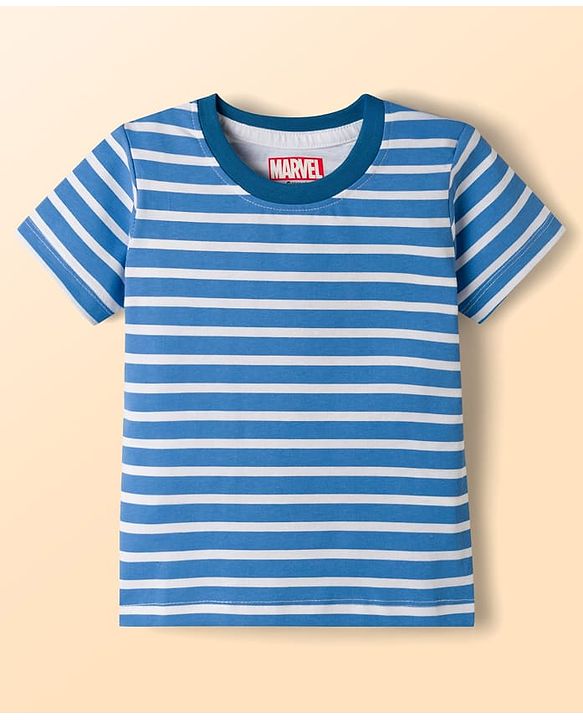 Babyhug Marvel Single Jersey Knit Half Sleeves Striped T-Shirt & Dungaree with Spiderman Print - Multicolor