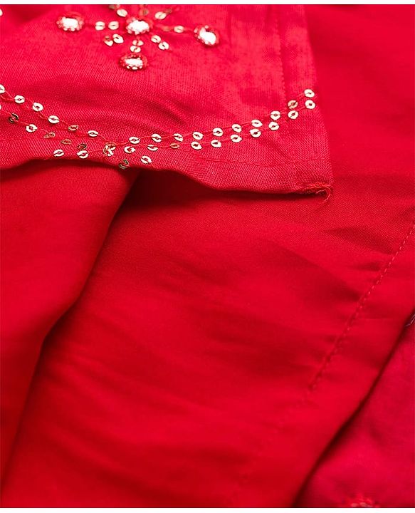 Pine Kids Woven Full Sleeves Kurta Pajama Set with Sequin Detailing - Red