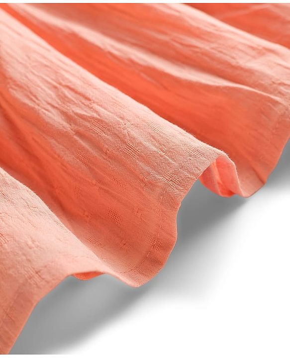 Babyhug Cotton Woven Half Sleeves Drop Shoulder Antibacterial Frock With Floral Embroidery - Orange