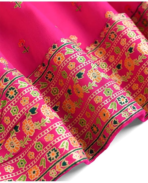 Pine Kids Viscose Woven Sleeveless Lehenga Choli & Dupatta With Floral Print & Embroidery - Pink