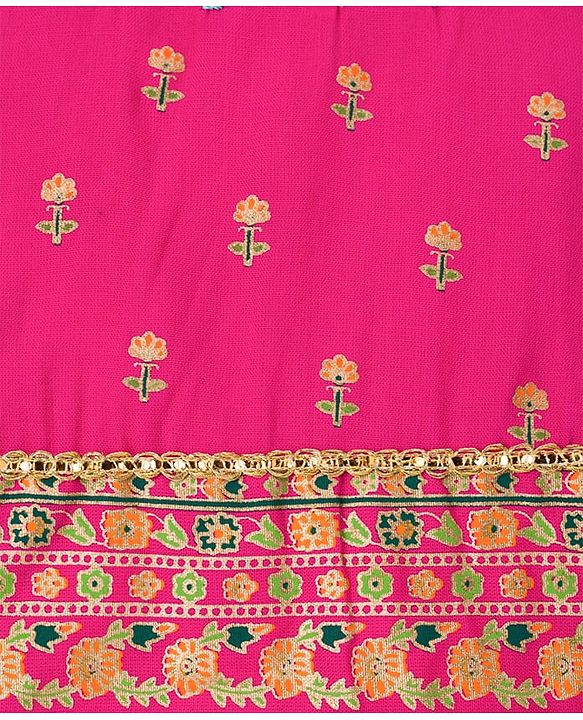 Pine Kids Viscose Woven Sleeveless Lehenga Choli & Dupatta With Floral Print & Embroidery - Pink