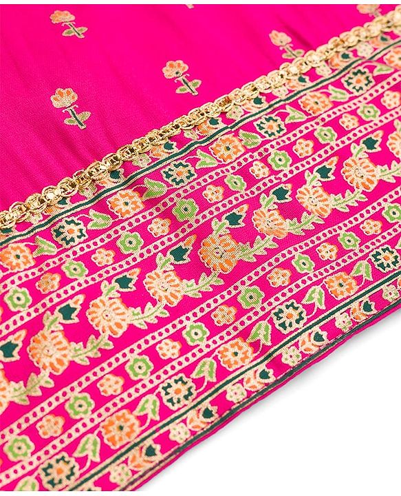 Pine Kids Viscose Woven Sleeveless Lehenga Choli & Dupatta With Floral Print & Embroidery - Pink