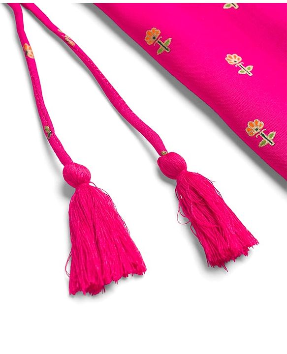 Pine Kids Viscose Woven Sleeveless Lehenga Choli & Dupatta With Floral Print & Embroidery - Pink