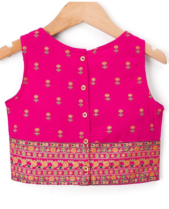 Pine Kids Viscose Woven Sleeveless Lehenga Choli & Dupatta With Floral Print & Embroidery - Pink