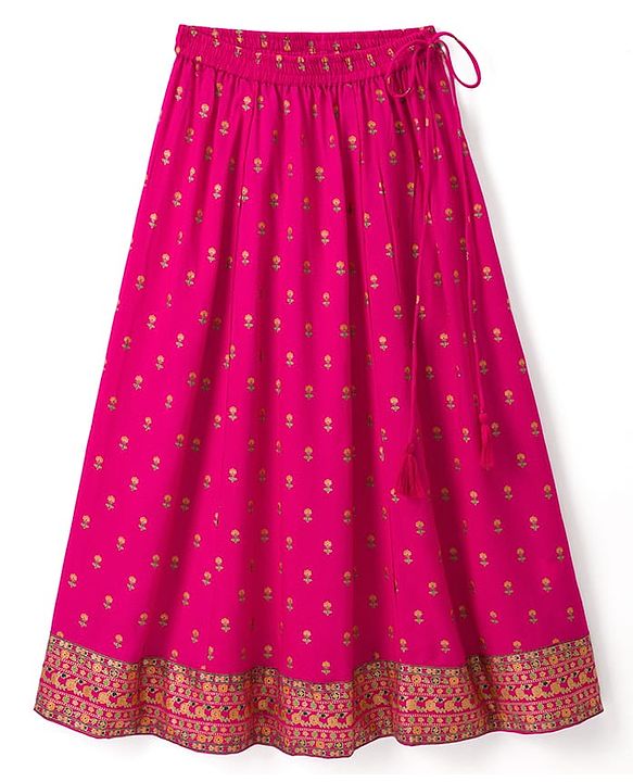 Pine Kids Viscose Woven Sleeveless Lehenga Choli & Dupatta With Floral Print & Embroidery - Pink