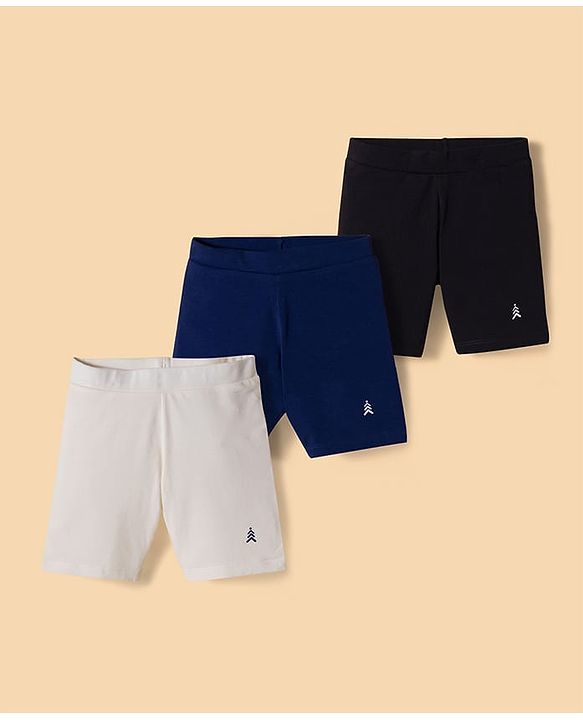 Pine Kids Cotton Lycra Knit Solid Colour Cycling Shorts Pack Of 3 (Colour May Vary)