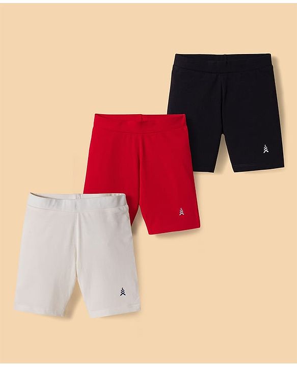 Pine Kids Cotton Lycra Knit Above Knee Length Solid Colour Shorts Pack Of 3 - Colour May Vary