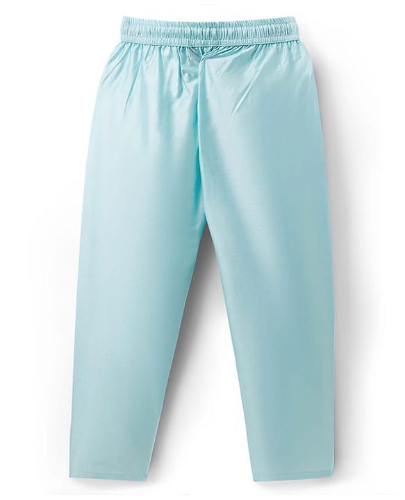 Pine Kids Woven Full Sleeves Kurta Pajama & Jacket Set With Floral Embriodery - Light Blue