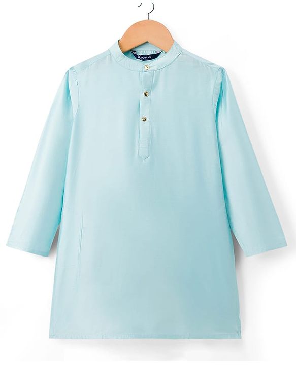 Pine Kids Woven Full Sleeves Kurta Pajama & Jacket Set With Floral Embriodery - Light Blue