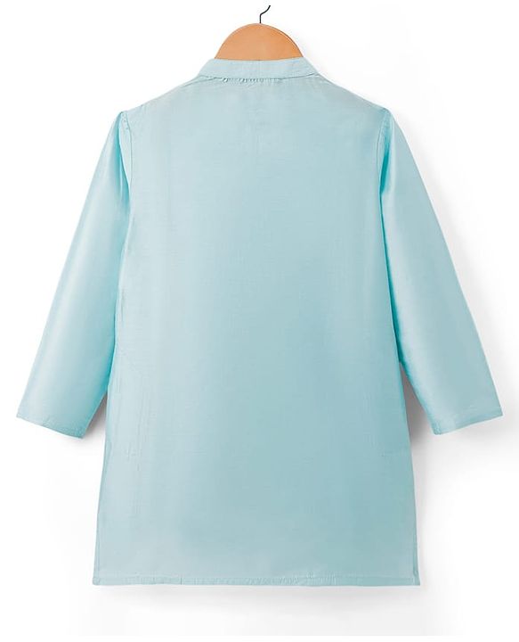 Pine Kids Woven Full Sleeves Kurta Pajama & Jacket Set With Floral Embriodery - Light Blue