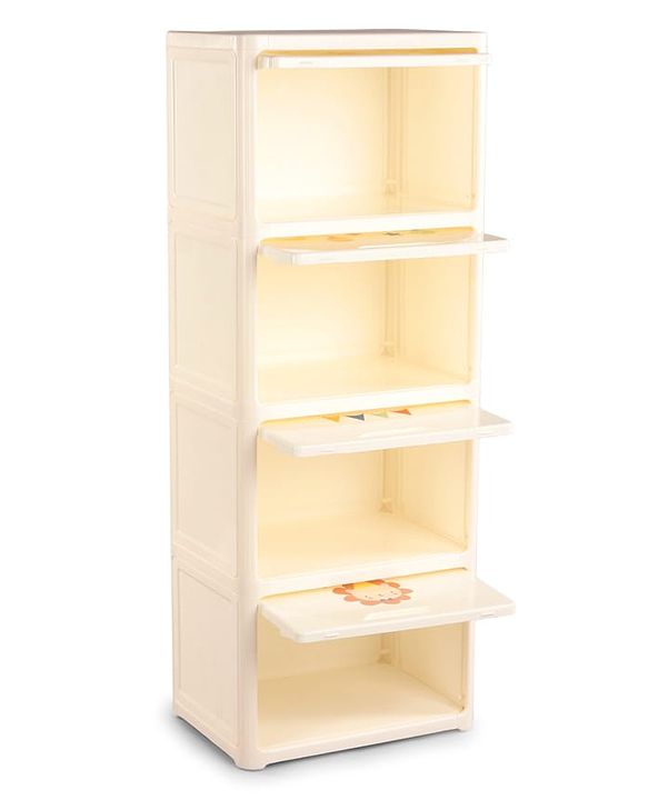 Babyhug 4 Layer Sun & Cloud Theme High Density Plastic Storage Cabinet for Kids - White| Multipurpose Organizer for Toys, Books & Clothes| Easy to Install| Easy Open Shelves| Nursery Organizer
