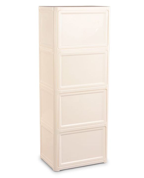 Babyhug 4 Layer Sun & Cloud Theme High Density Plastic Storage Cabinet for Kids - White| Multipurpose Organizer for Toys, Books & Clothes| Easy to Install| Easy Open Shelves| Nursery Organizer
