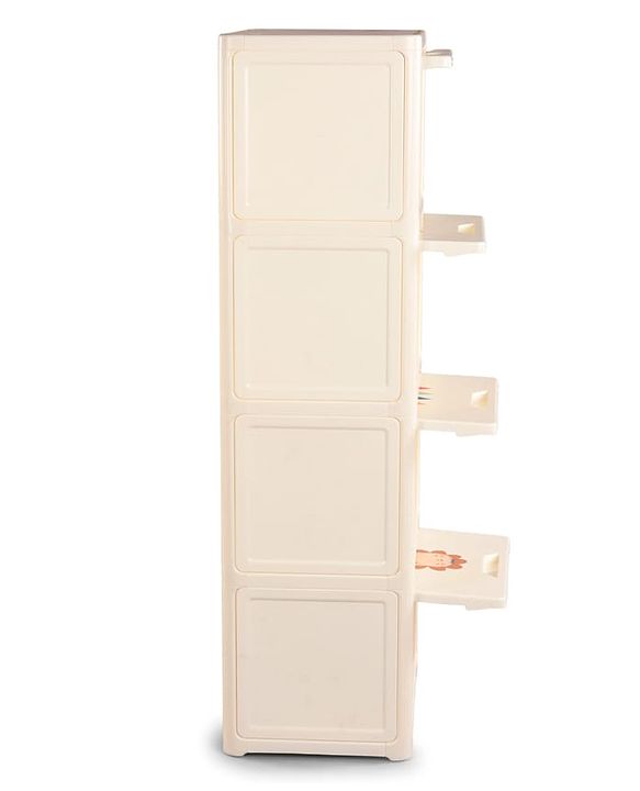 Babyhug 4 Layer Sun & Cloud Theme High Density Plastic Storage Cabinet for Kids - White| Multipurpose Organizer for Toys, Books & Clothes| Easy to Install| Easy Open Shelves| Nursery Organizer