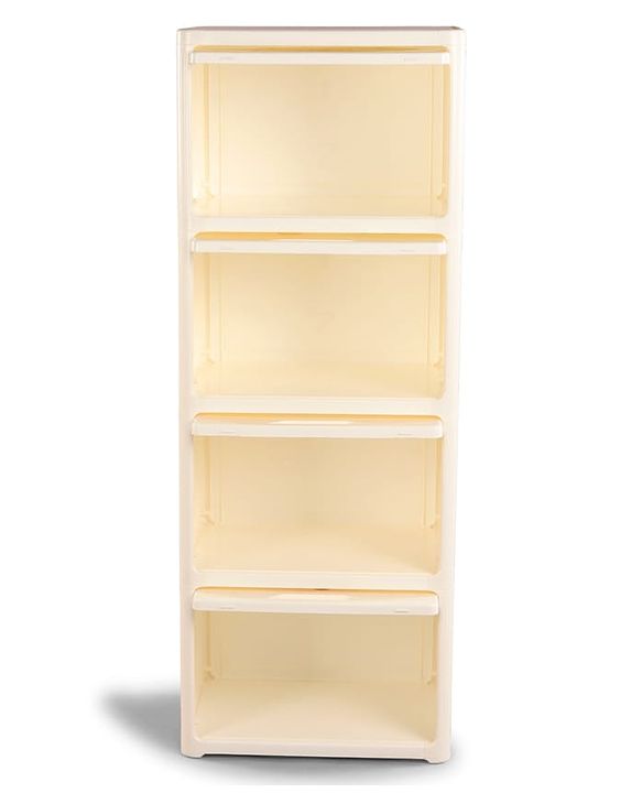 Babyhug 4 Layer Sun & Cloud Theme High Density Plastic Storage Cabinet for Kids - White| Multipurpose Organizer for Toys, Books & Clothes| Easy to Install| Easy Open Shelves| Nursery Organizer