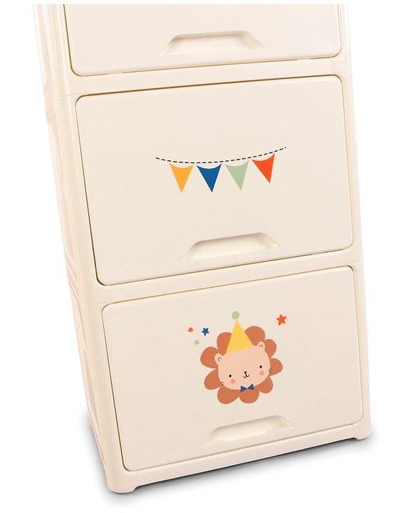 Babyhug 4 Layer Sun & Cloud Theme High Density Plastic Storage Cabinet for Kids - White| Multipurpose Organizer for Toys, Books & Clothes| Easy to Install| Easy Open Shelves| Nursery Organizer