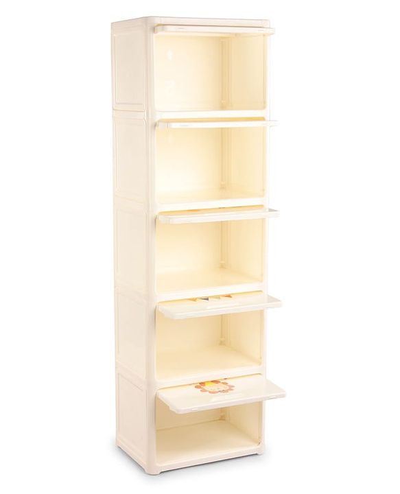 Babyhug 4 Layer Sun & Cloud Theme High Density Plastic Storage Cabinet for Kids - White| Multipurpose Organizer for Toys, Books & Clothes| Easy to Install| Easy Open Shelves| Nursery Organizer