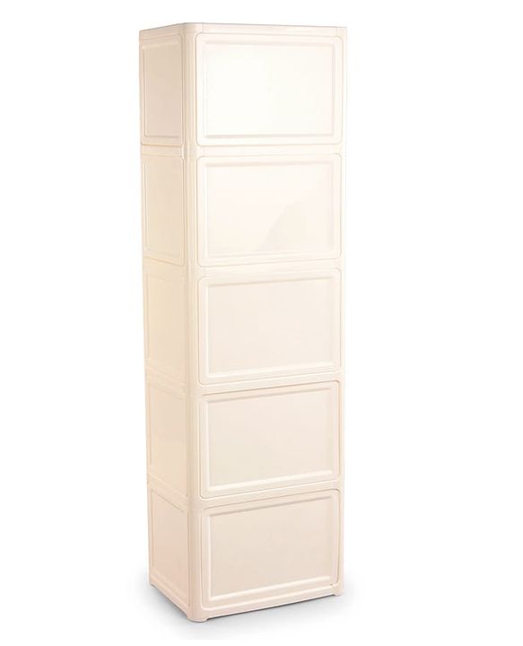 Babyhug 4 Layer Sun & Cloud Theme High Density Plastic Storage Cabinet for Kids - White| Multipurpose Organizer for Toys, Books & Clothes| Easy to Install| Easy Open Shelves| Nursery Organizer
