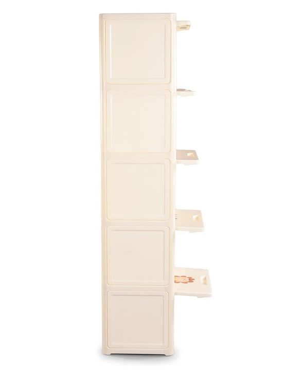 Babyhug 4 Layer Sun & Cloud Theme High Density Plastic Storage Cabinet for Kids - White| Multipurpose Organizer for Toys, Books & Clothes| Easy to Install| Easy Open Shelves| Nursery Organizer