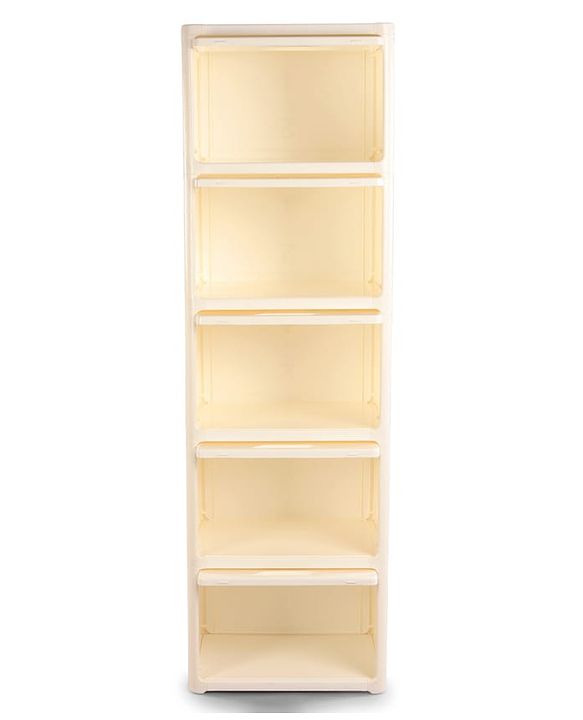 Babyhug 4 Layer Sun & Cloud Theme High Density Plastic Storage Cabinet for Kids - White| Multipurpose Organizer for Toys, Books & Clothes| Easy to Install| Easy Open Shelves| Nursery Organizer
