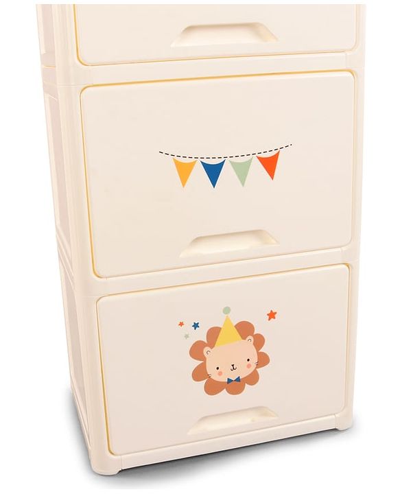 Babyhug 4 Layer Sun & Cloud Theme High Density Plastic Storage Cabinet for Kids - White| Multipurpose Organizer for Toys, Books & Clothes| Easy to Install| Easy Open Shelves| Nursery Organizer