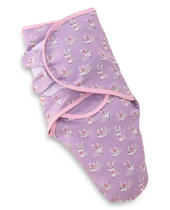 Babyhug 100% Interlock Cotton Baby Swaddle Wrapper Pack of 2 - Rabbit & Rainbow Print|Soft Breathable Fabric| Newborn Swaddling Wrap| Secure Velcro Closure| New Born Essential| Prevents Startle Effect