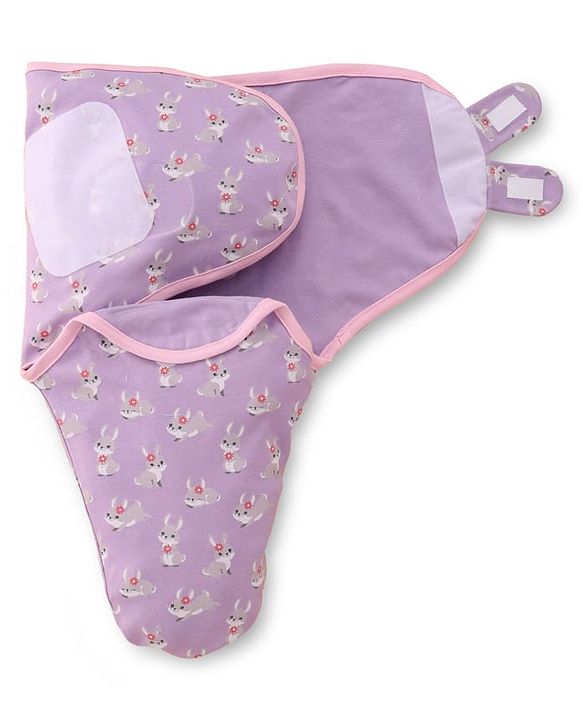 Babyhug 100% Interlock Cotton Baby Swaddle Wrapper Pack of 2 - Rabbit & Rainbow Print|Soft Breathable Fabric| Newborn Swaddling Wrap| Secure Velcro Closure| New Born Essential| Prevents Startle Effect