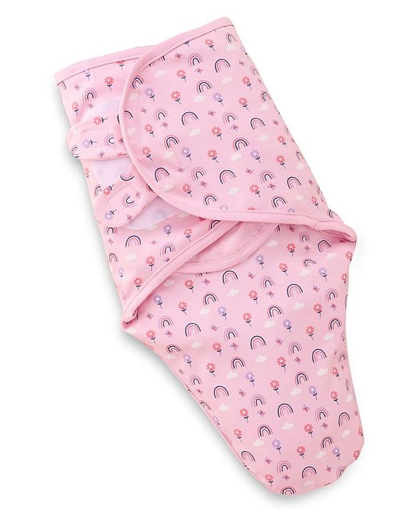Babyhug 100% Interlock Cotton Baby Swaddle Wrapper Pack of 2 - Rabbit & Rainbow Print|Soft Breathable Fabric| Newborn Swaddling Wrap| Secure Velcro Closure| New Born Essential| Prevents Startle Effect