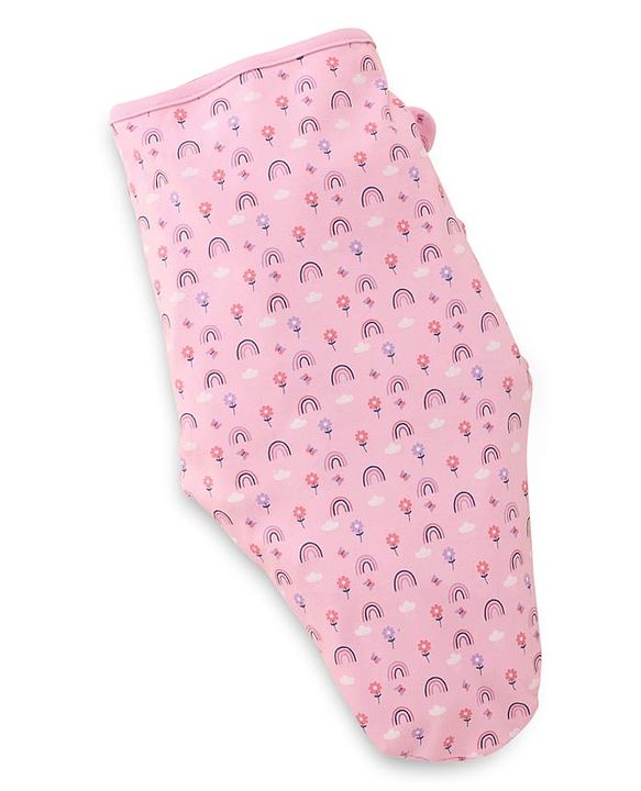 Babyhug 100% Interlock Cotton Baby Swaddle Wrapper Pack of 2 - Rabbit & Rainbow Print|Soft Breathable Fabric| Newborn Swaddling Wrap| Secure Velcro Closure| New Born Essential| Prevents Startle Effect