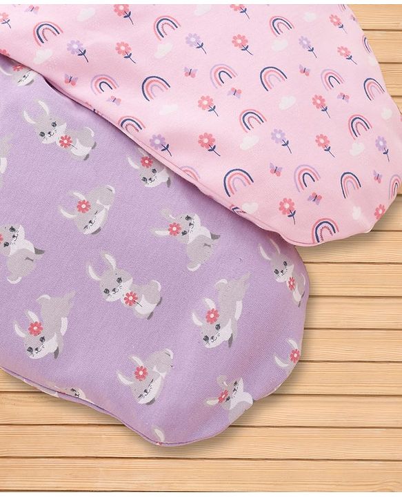 Babyhug 100% Interlock Cotton Baby Swaddle Wrapper Pack of 2 - Rabbit & Rainbow Print|Soft Breathable Fabric| Newborn Swaddling Wrap| Secure Velcro Closure| New Born Essential| Prevents Startle Effect