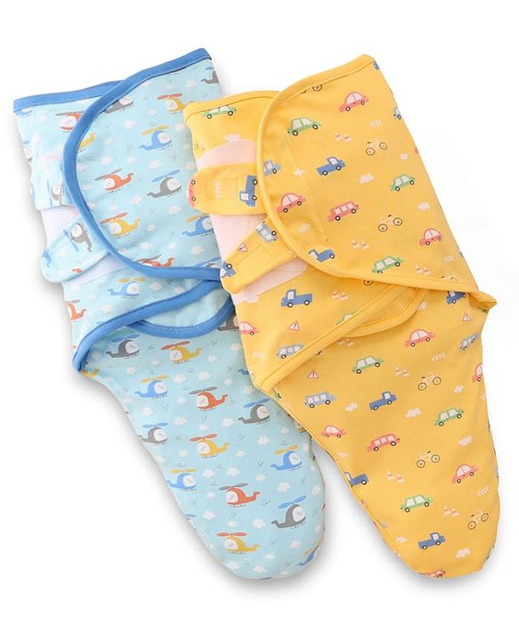 Babyhug 100% Interlock Cotton Baby Swaddle Wrapper Pack of 2 - Rabbit & Rainbow Print|Soft Breathable Fabric| Newborn Swaddling Wrap| Secure Velcro Closure| New Born Essential| Prevents Startle Effect