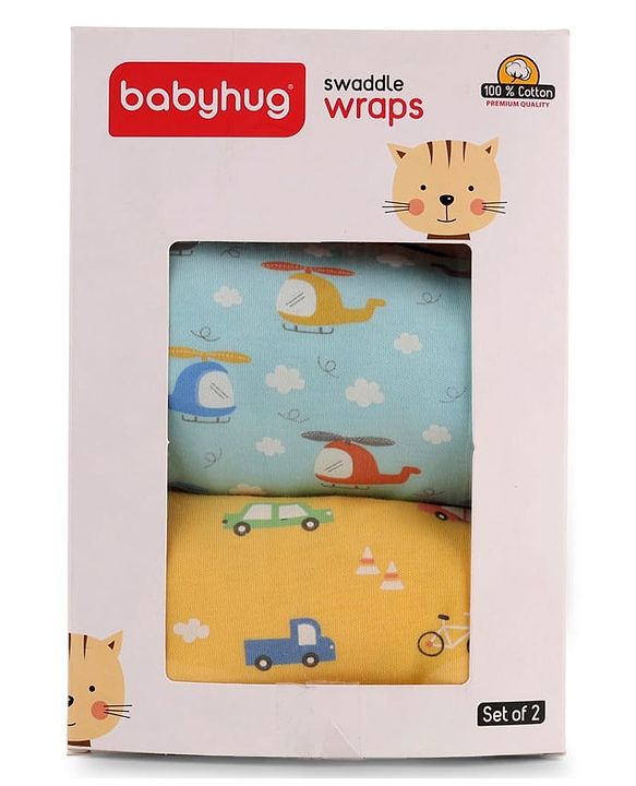 Babyhug 100% Interlock Cotton Baby Swaddle Wrapper Pack of 2 - Rabbit & Rainbow Print|Soft Breathable Fabric| Newborn Swaddling Wrap| Secure Velcro Closure| New Born Essential| Prevents Startle Effect