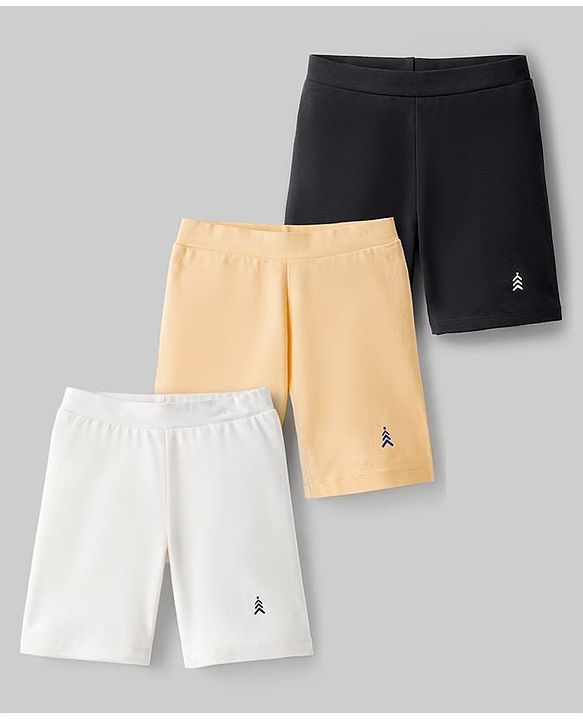 Pine Kids Cotton Lycra Knit Above Knee Length Cycling Shorts with Brand Logo Print - (Colour May Vary)