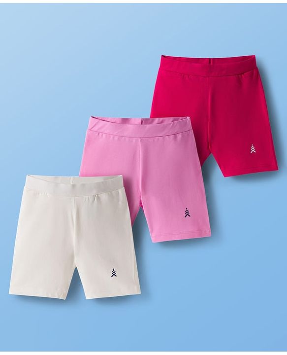 Pine Kids Cotton Lycra Knit Solid Colour Cylcing Shorts(Colour May Vary)