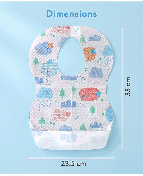 Babyhug Triple Layer Disposable Feeding Bibs Pack of 30| Waterproof| Crumb Catcher Pocket| Travel Friendly| Hygienic & Easy to Wear| Single Use Bibs for 6+ Months Babies