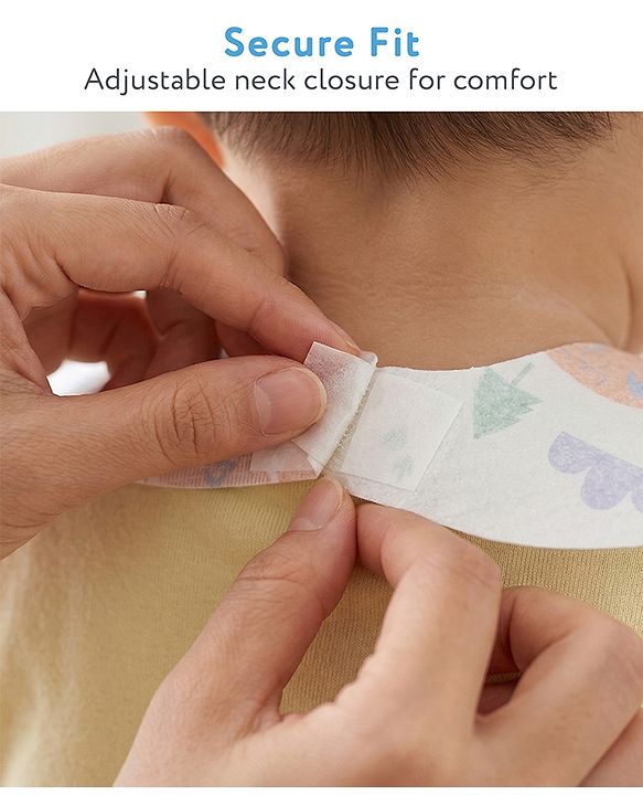 Babyhug Triple Layer Disposable Feeding Bibs Pack of 30| Waterproof| Crumb Catcher Pocket| Travel Friendly| Hygienic & Easy to Wear| Single Use Bibs for 6+ Months Babies