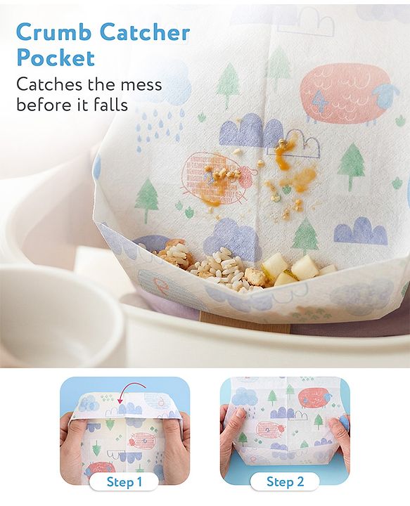 Babyhug Triple Layer Disposable Feeding Bibs Pack of 30| Waterproof| Crumb Catcher Pocket| Travel Friendly| Hygienic & Easy to Wear| Single Use Bibs for 6+ Months Babies