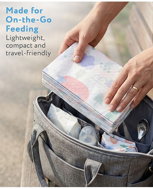 Babyhug Triple Layer Disposable Feeding Bibs Pack of 30| Waterproof| Crumb Catcher Pocket| Travel Friendly| Hygienic & Easy to Wear| Single Use Bibs for 6+ Months Babies