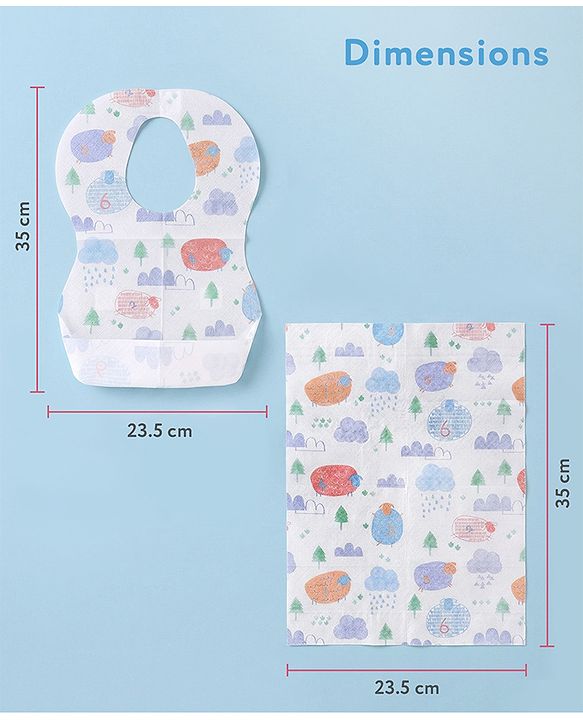 Babyhug Triple Layer Disposable Feeding Bibs Pack of 30| Waterproof| Crumb Catcher Pocket| Travel Friendly| Hygienic & Easy to Wear| Single Use Bibs for 6+ Months Babies