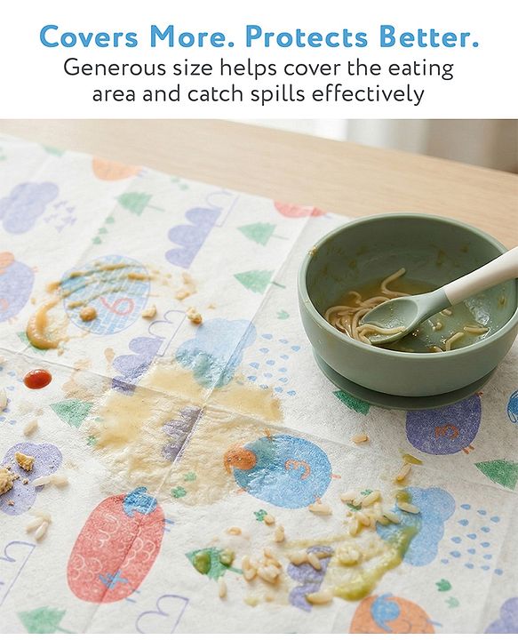 Babyhug Triple Layer Disposable Feeding Bibs Pack of 30| Waterproof| Crumb Catcher Pocket| Travel Friendly| Hygienic & Easy to Wear| Single Use Bibs for 6+ Months Babies