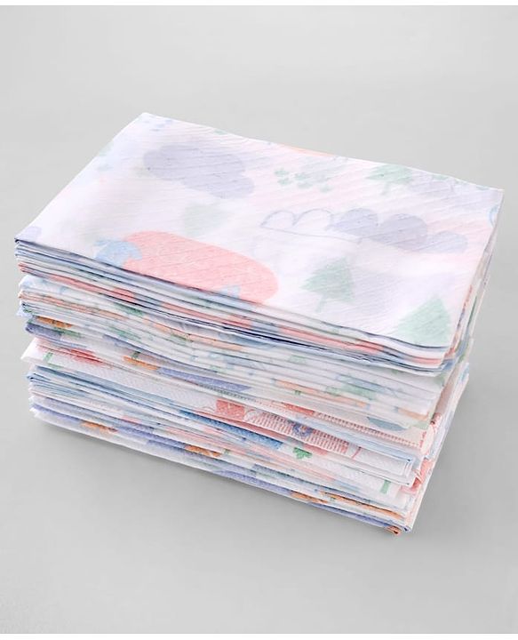 Babyhug Triple Layer Disposable Feeding Bibs Pack of 30| Waterproof| Crumb Catcher Pocket| Travel Friendly| Hygienic & Easy to Wear| Single Use Bibs for 6+ Months Babies