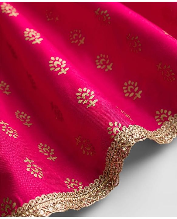 Pine Kids Woven Sleeveless Choli Lehenga Set with Dupatta Embroidery & Foil Print - Pink
