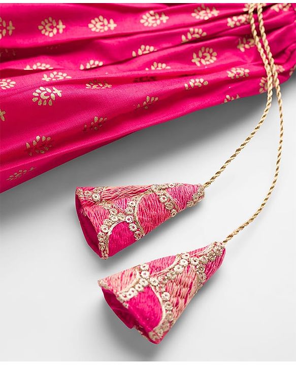 Pine Kids Woven Sleeveless Choli Lehenga Set with Dupatta Embroidery & Foil Print - Pink