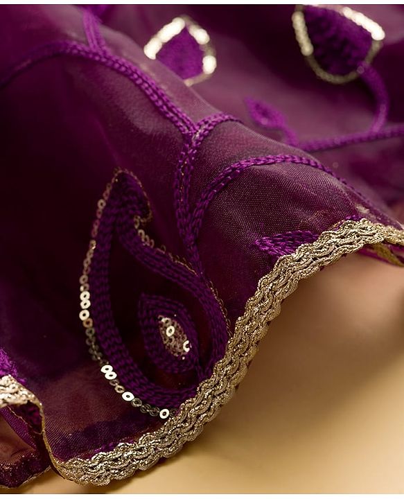Pine Kids Woven Sleeveless Choli Lehenga Set with Dupatta Sequin Detailing & Floral Print - Purple