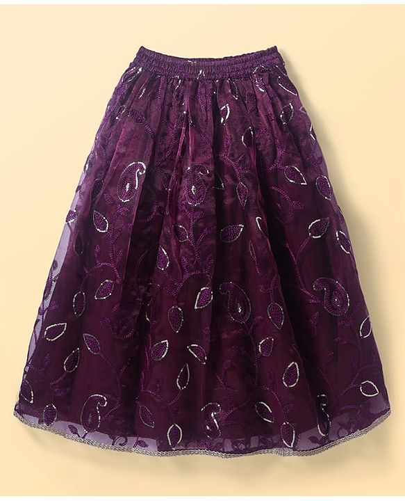 Pine Kids Woven Sleeveless Choli Lehenga Set with Dupatta Sequin Detailing & Floral Print - Purple
