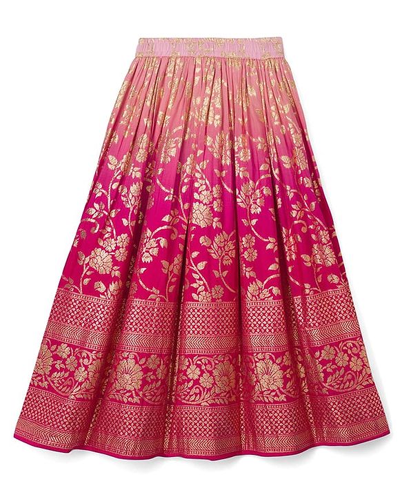 Pine Kids Woven Sleeveless Floral Embroidered Choli Lehenga Set with Dupatta - Dark Pink